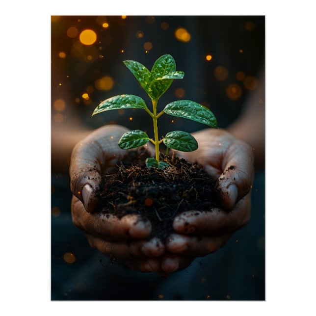 Póster Hands Holding Seedling Growth Hope Art (Anverso)