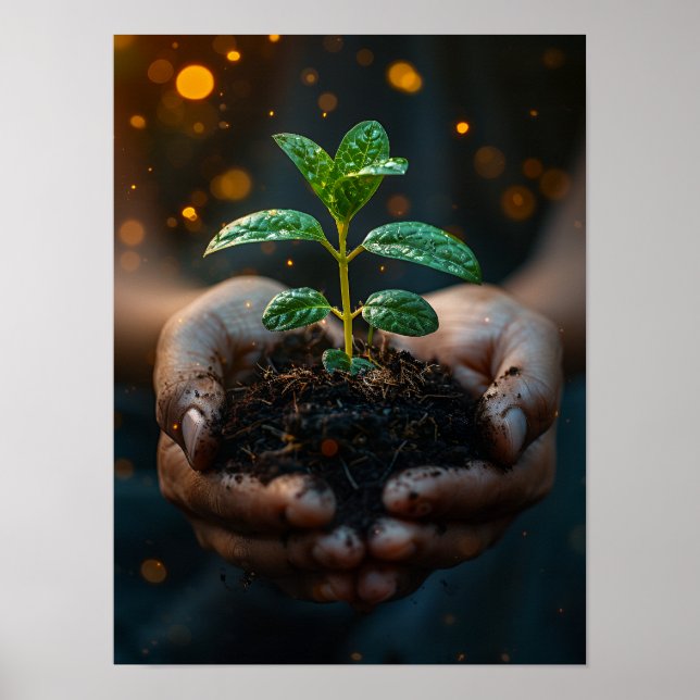Póster Hands Holding Seedling Growth Hope Art (Frente)
