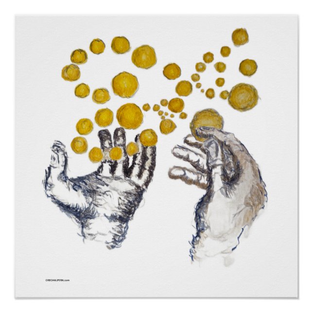 Póster Hands Outstretched with Golden Globes (Anverso)