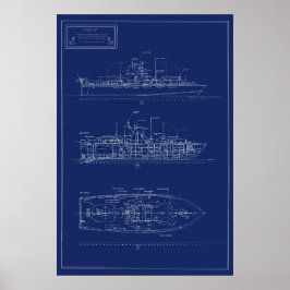 Póster Handsome Blueprint of PT Boat PTF-17