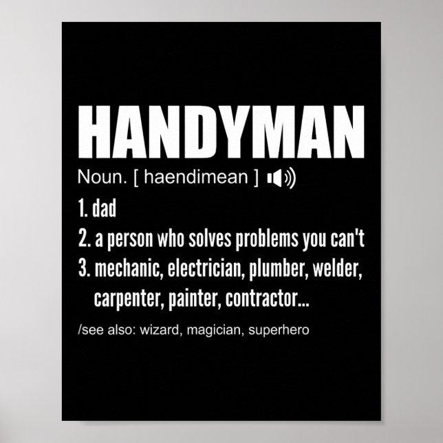 Póster Handyman Definition Tees Funny Dad Handyman Father (Frente)