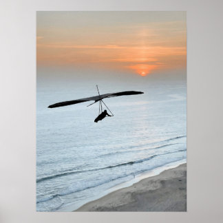 Póster  Hang Glider Silhouette Ocean Sunset Beach Coastal
