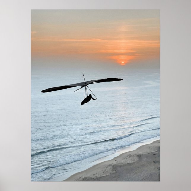 Póster  Hang Glider Silhouette Ocean Sunset Beach Coastal (Frente)