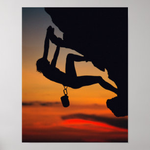 Póster Hanging Rock Climber at Sunrise