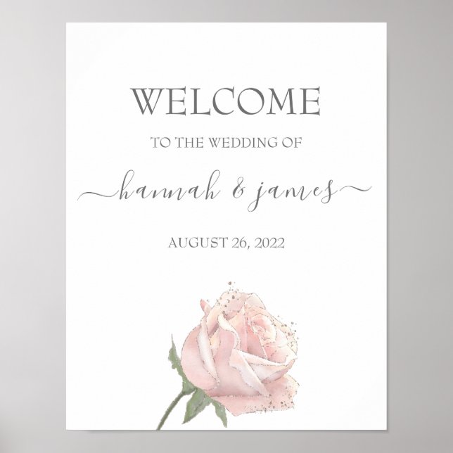 Póster Hannah | Boda de bienvenida de caligrafía Rosa rom (Frente)