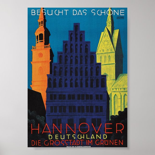 Póster Hannover, Alemania Viajes de época (Frente)