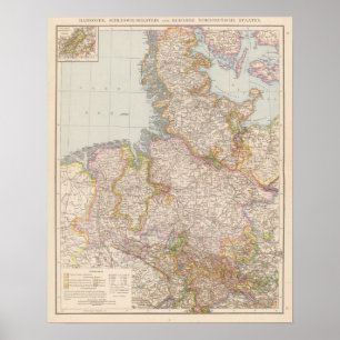 Póster Hannover, Schleswig Holstein, Mapa de Alemania del