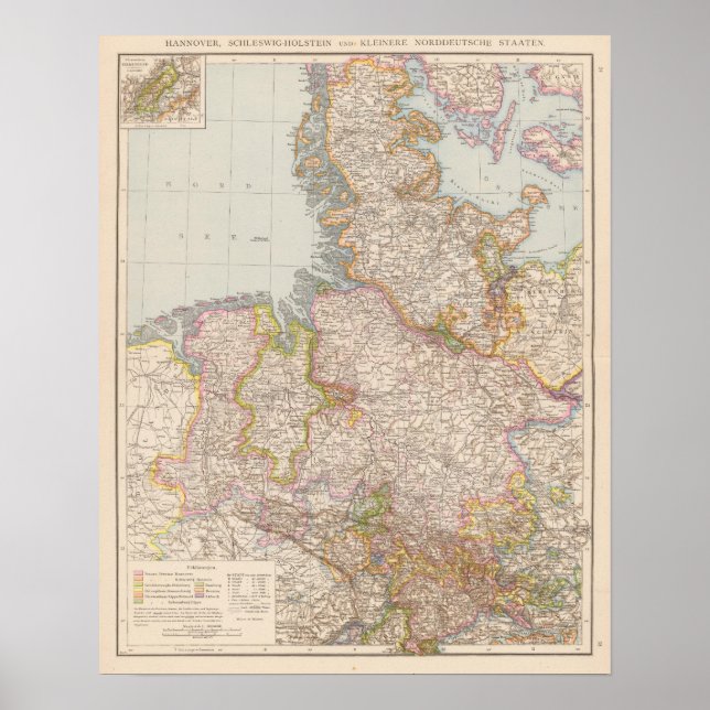 Póster Hannover, Schleswig Holstein, Mapa de Alemania del (Frente)