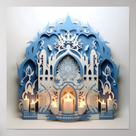 Póster Hannukah Corte de papel de vacaciones