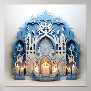 Póster Hannukah Corte de papel de vacaciones