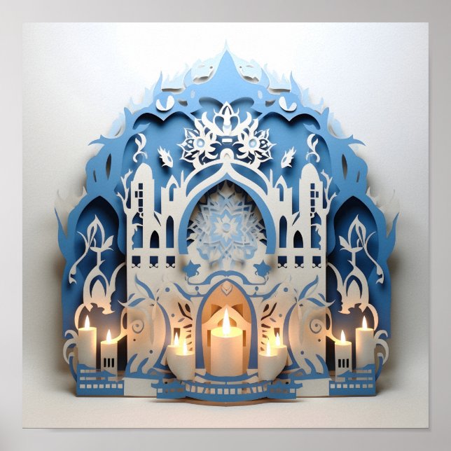 Póster Hannukah Corte de papel de vacaciones (Frente)