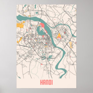 Póster Hanoi - Mapa de la ciudad de Vietnam Chalk