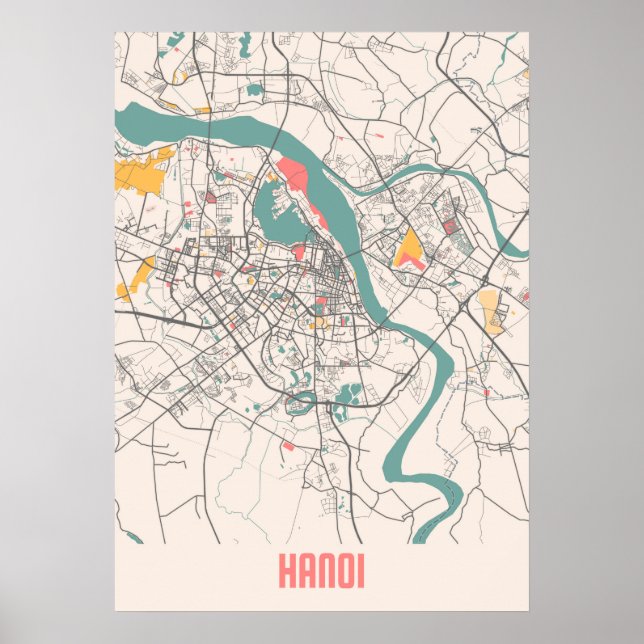 Póster Hanoi - Mapa de la ciudad de Vietnam Chalk (Frente)