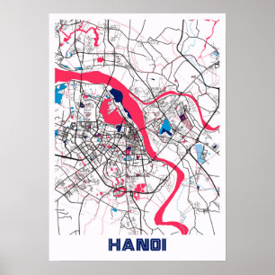 Póster Hanoi - Mapa vietnamita de la ciudad de la leche d