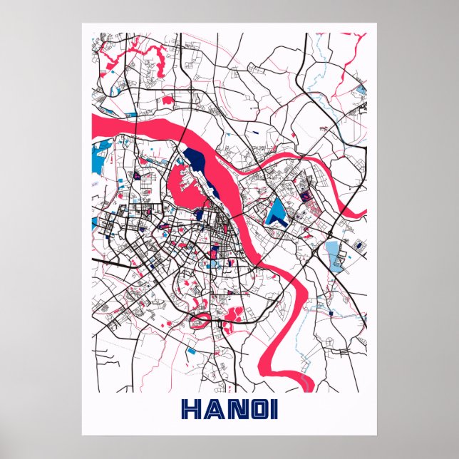Póster Hanoi - Mapa vietnamita de la ciudad de la leche d (Frente)