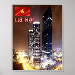 Póster Hanoi - Torre emblemática por la noche - Vietnam -
