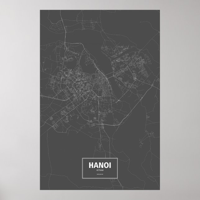 Póster Hanoi, Vietnam (blanco sobre negro) (Frente)