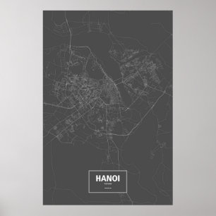 Póster Hanoi, Vietnam (blanco sobre negro)