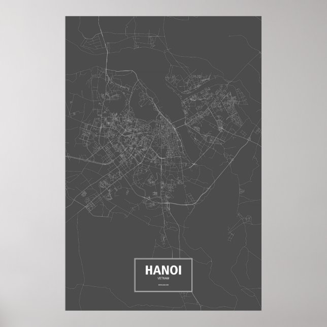 Póster Hanoi, Vietnam (blanco sobre negro) (Frente)