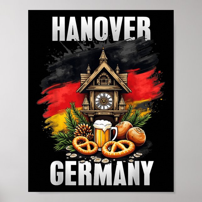 Póster Hanover Alemania Souvenir Bandera Alemana Viaje (Frente)