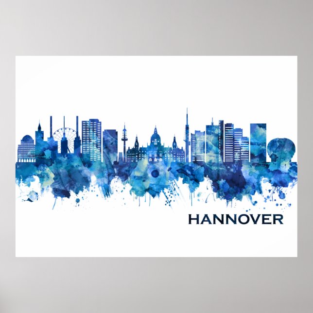 Póster Hanover Germany Skyline Blue (Frente)