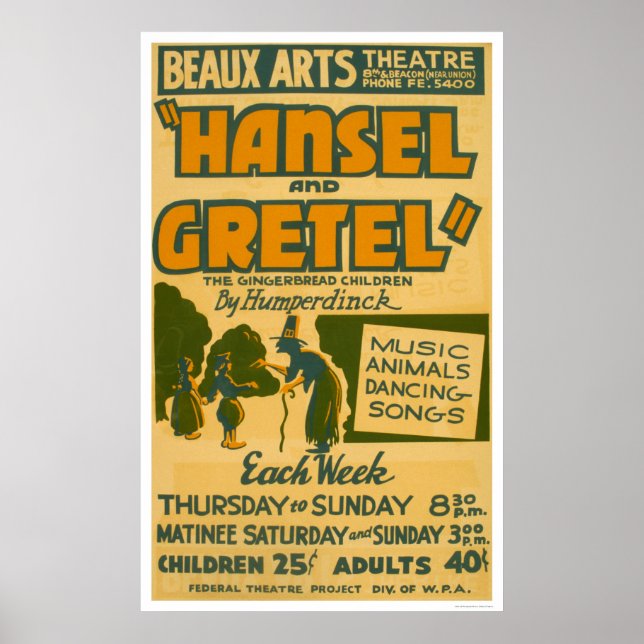 Póster Hansel y Gretel Boston 1940 WPA (Frente)