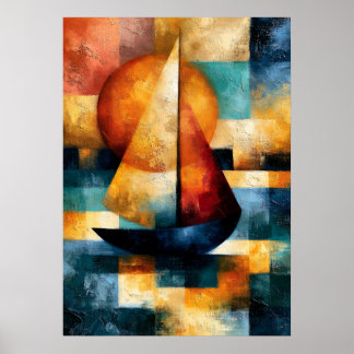 Póster Hansen Sunset Voyage Japanese Geometric Sailboat