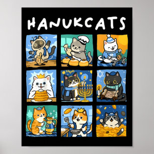 Póster Hanukcats Menorá de Gatos de Janucá Gif Judío de C