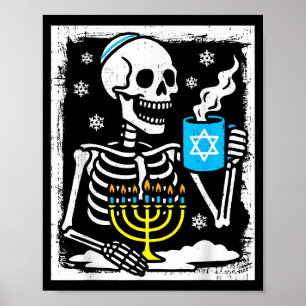 Póster Hanukkah Esqueleto Café Dreidel Menorá Judía Ch