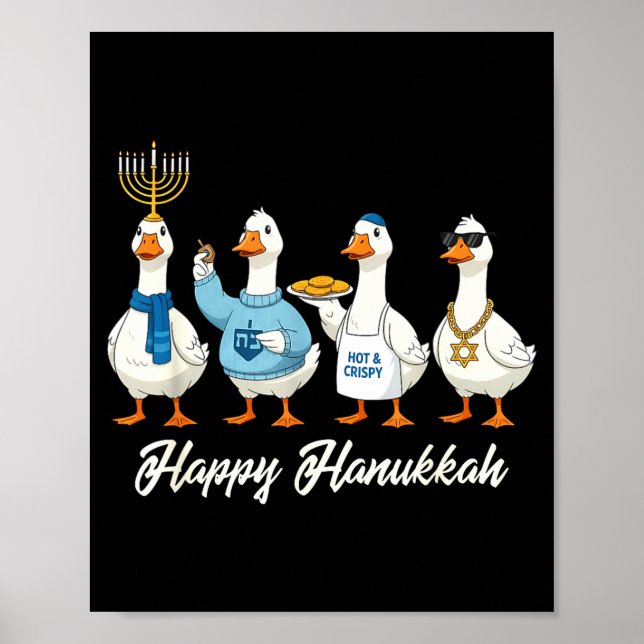 Póster Hanukkah Goose Happy Hanukkah Menorah Dreidel Jewi (Frente)