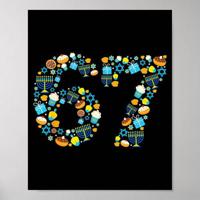 Póster Hanukkah Menorah Dreidel 67 Festive Chanukah Six S (Frente)