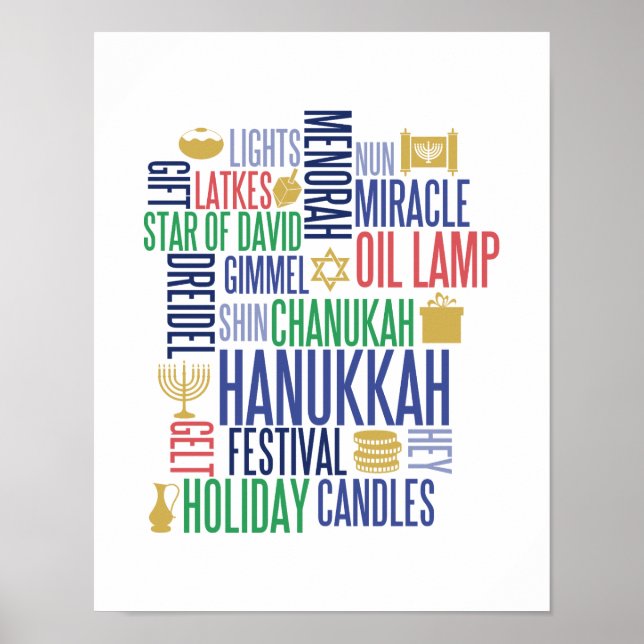 Póster Hanukkah Palabras Rótulo Poster de vacaciones (Frente)