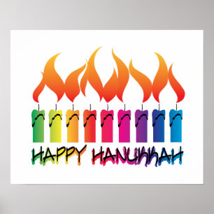 Póster Hanukkah Rainbow Menorah