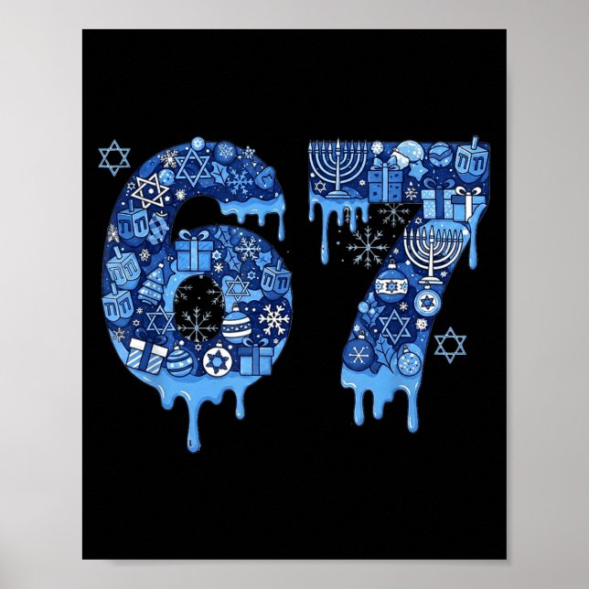 Póster Hanukkah Six Seven 67 Meme Funny Dreidel Menorah S (Frente)