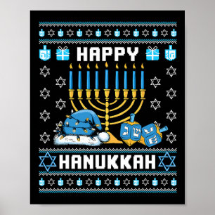 Póster Hanukkah Ugly Pajama Santa Hat Chanukah