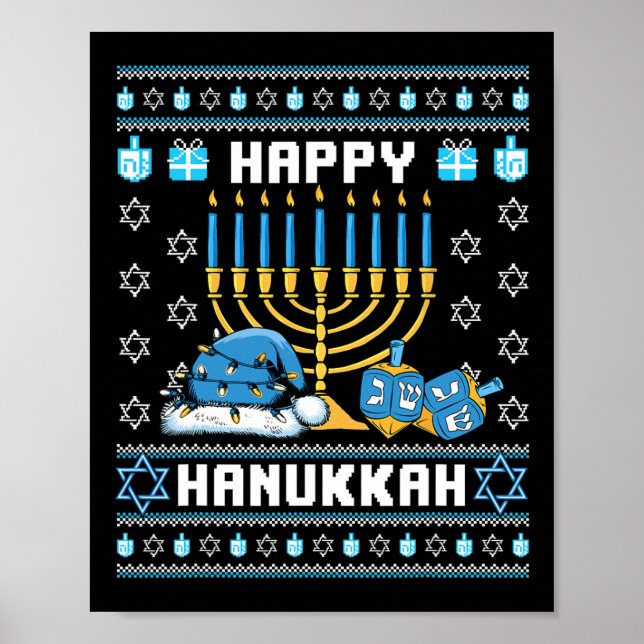 Póster Hanukkah Ugly Pajama Santa Hat Chanukah (Frente)