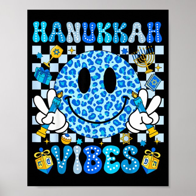 Póster Hanukkah Vibes Groovy Smile Face Jewish Holiday Ch (Frente)