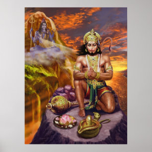 Póster Hanuman recibe las bendiciones de Shiva