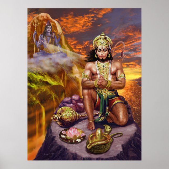 Póster Hanuman recibe las bendiciones de Shiva (Frente)