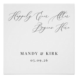 Póster Happily Ever After Begins Here Wedding Backdrop 