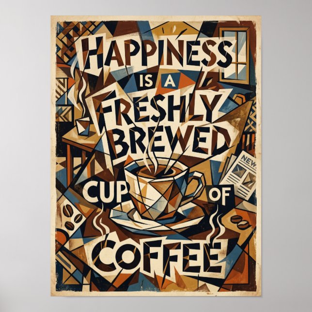 Póster happiness is fresh brewed cup of coffee (Frente)