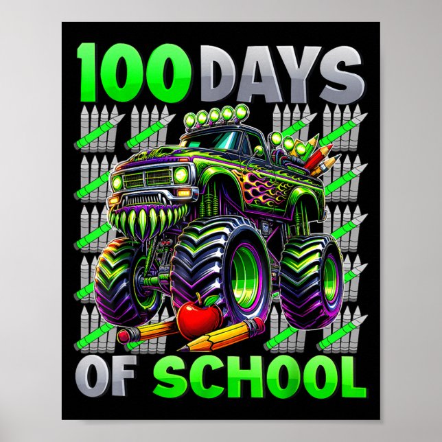 Póster Happy 100 Days Of School Funny Monster Truck Stude (Frente)