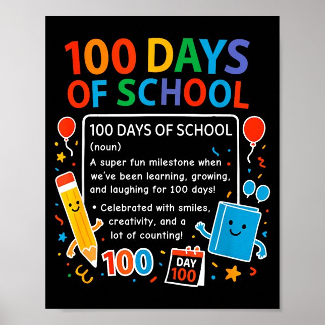 Póster Happy 100th Day Of School Student Design, 100 Days (Frente)