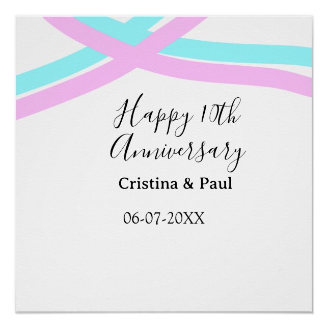 Póster Happy 10th anniversary simple minimal wedding name (Anverso)