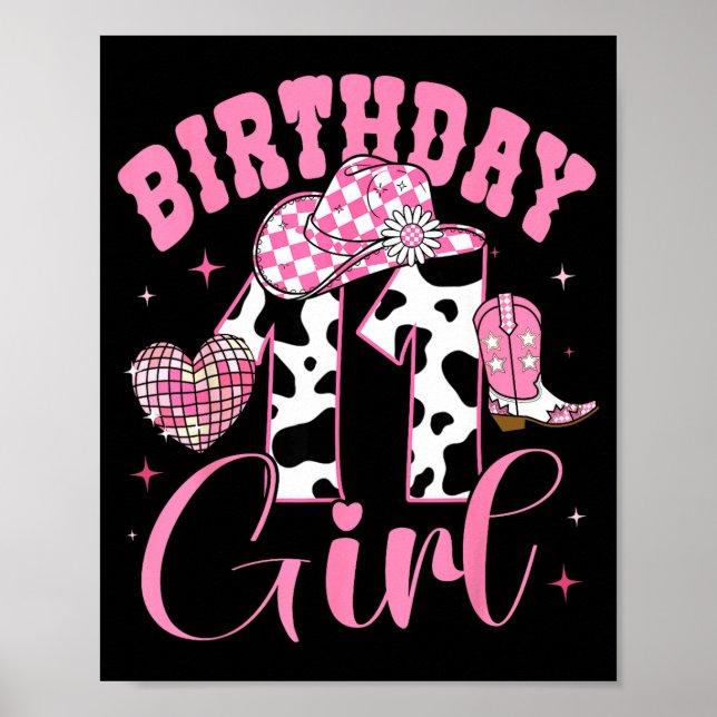 Póster Happy 11th Birthday Girl Outfit Rodeo Western Cowg (Frente)