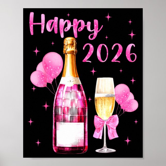 Póster Happy 2026 Cheers To A New Year 2026 Champagne Coq (Frente)