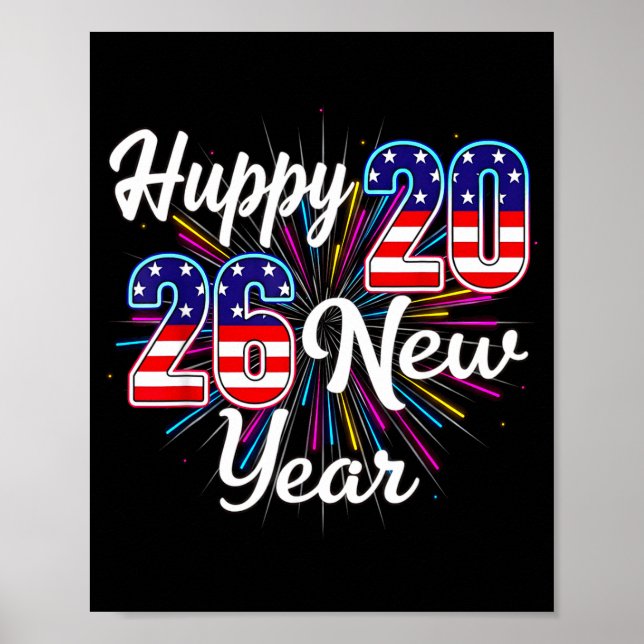 Póster Happy 2026 New Year Patriotic Fireworks Design Par (Frente)
