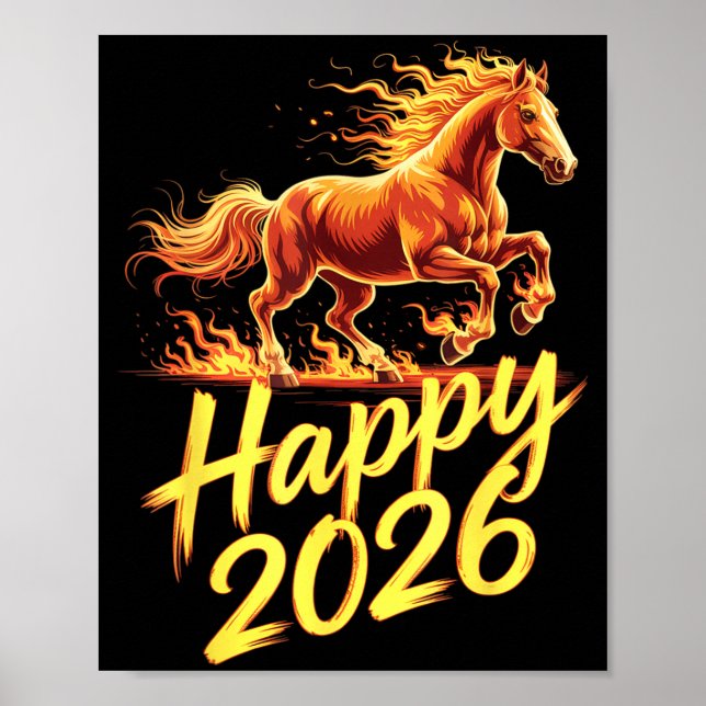 Póster Happy 2026 Year Of The Horse Chinese Zodiac New Ye (Frente)