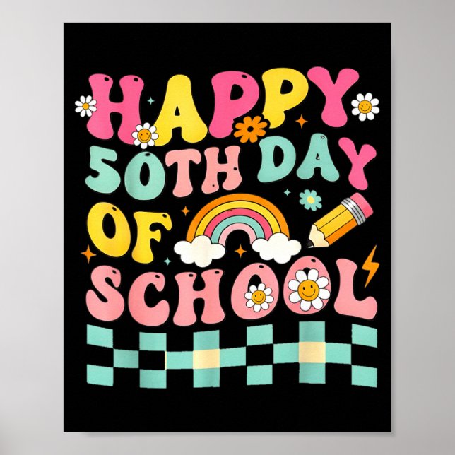 Póster Happy 50th Day Of School Retro Teacher Students Sm (Frente)