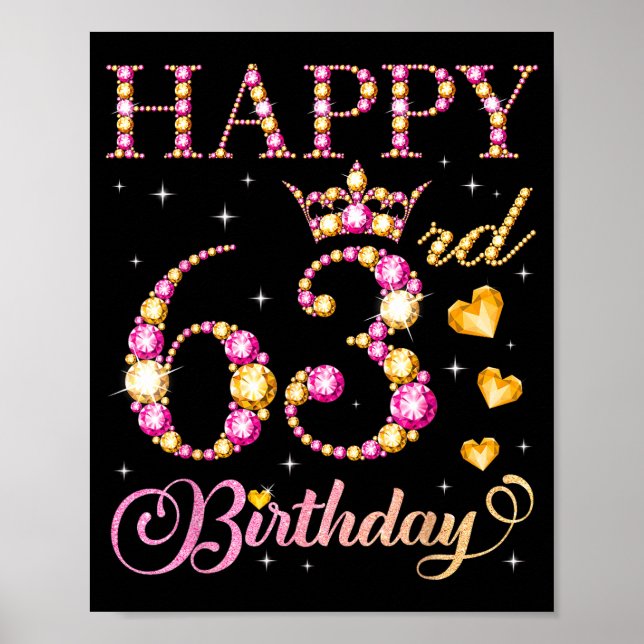 Póster Happy 63rd Birthday 63 Years Old Men Women Birthda (Frente)